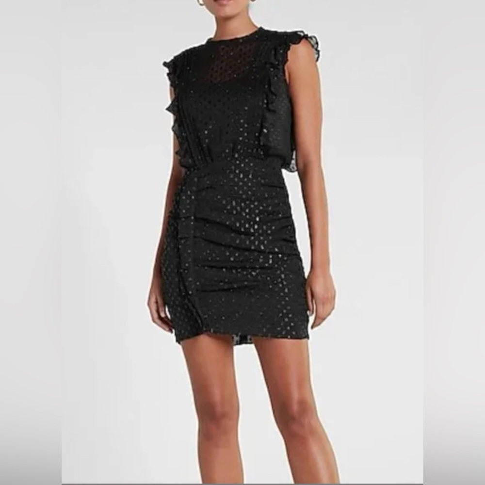 Express Clip Dot Ruched Mini Dress Size Small